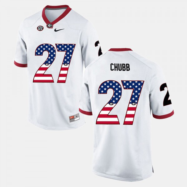 Men's #27 Nick Chubb Georgia Bulldogs US Flag Fashion Jersey - White